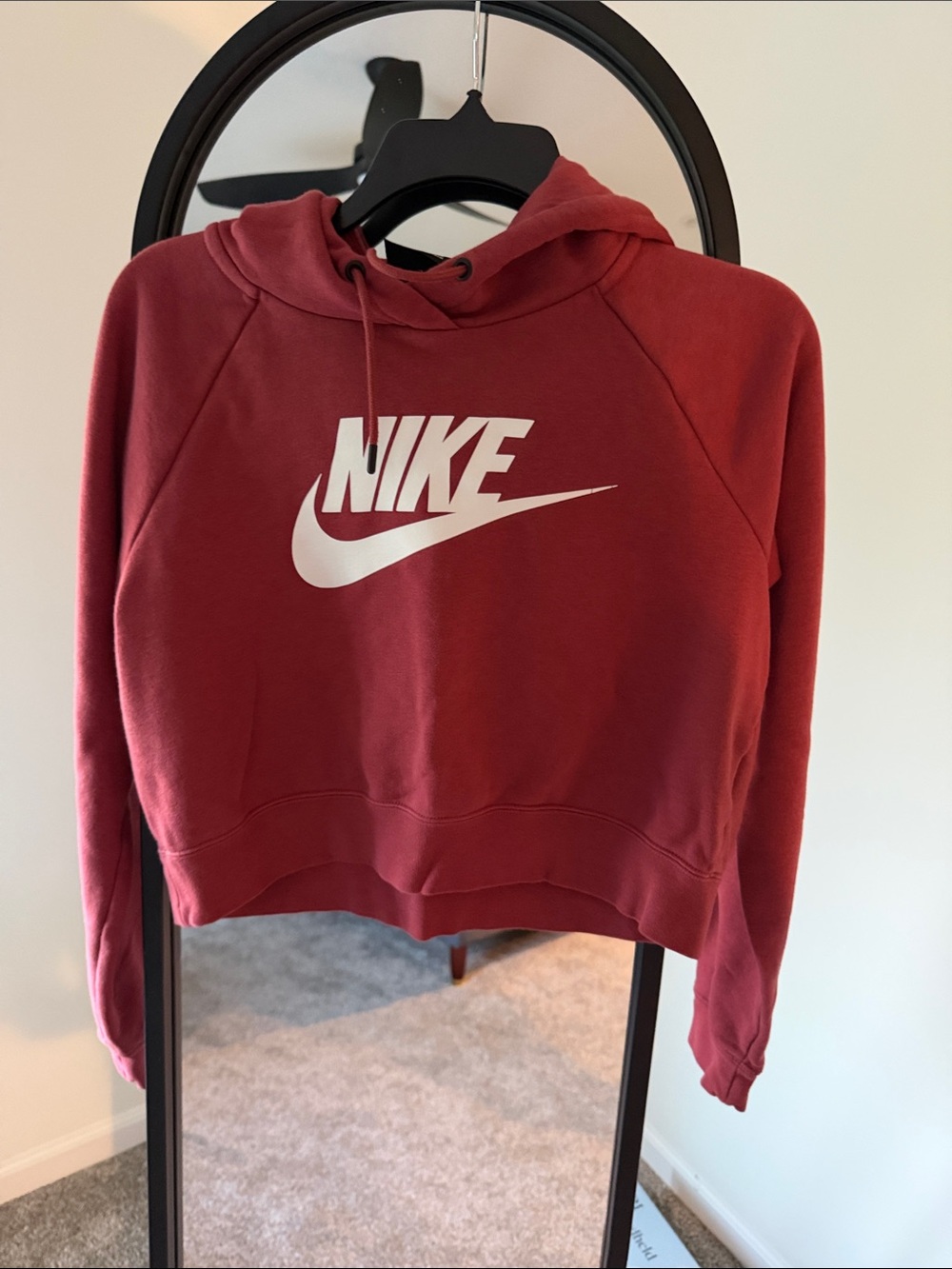Nike Women's Burgundy Cropped Hoodie with White Logo
